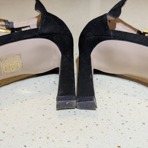 Stuart Weitzman Squarenudist Black Suede Heel Sandal With Ankle Strap Size 7 - Picture 10 of 14